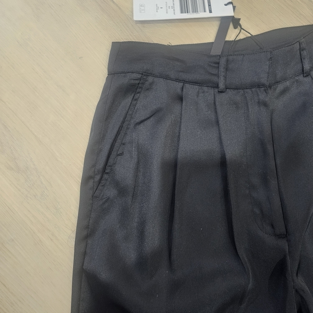 NWT Noisy May Black Satin Wide Leg High Rise Pleated Trouser Pant Sz.S Party - Picture 5 of 6
